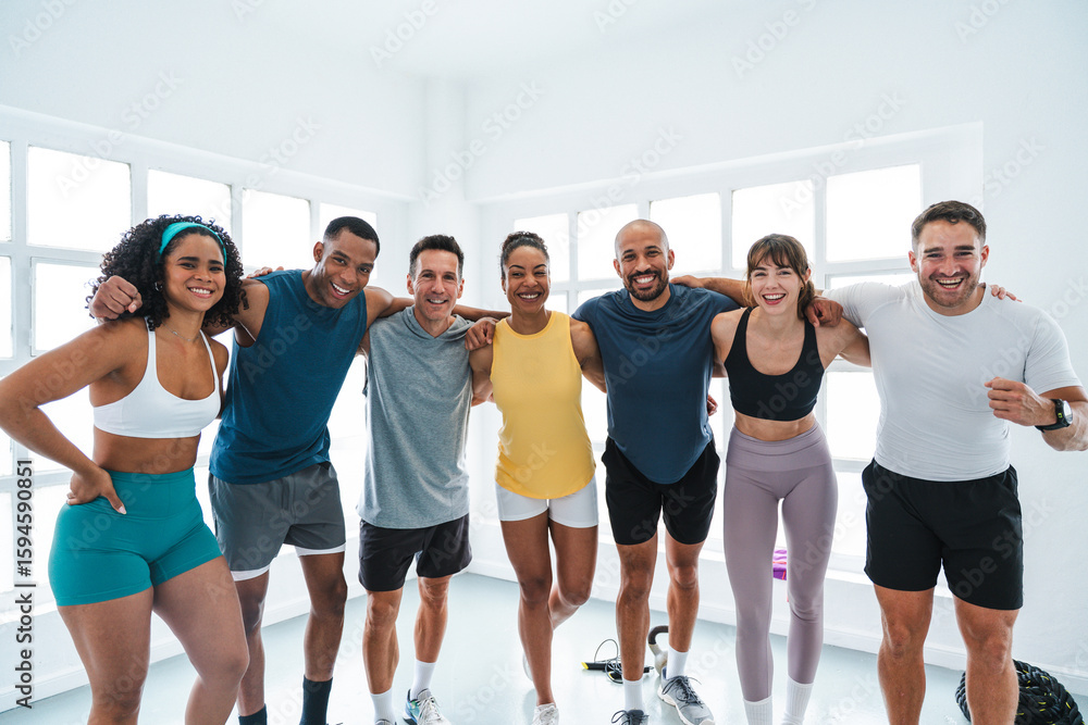 Fototapeta premium Multiethnic group of sportive people doing functional workout at the gym, concepts about sport and fitness - Athletes training for strenght and cardio