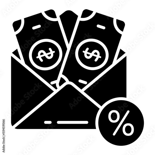 Money envelope icon in solid design