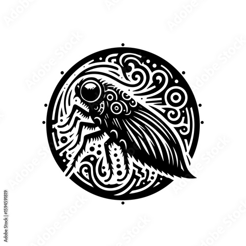 Stylized Black Fly Insect Tribal Tattoo Design.