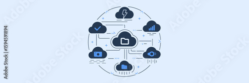 Cloud computing icon set in circular layout – Ideal for cloud-based tools, online data storage, or digital workflow themes