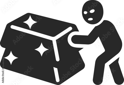 Thief stealing gold bar icon showing crime, robbery, and masked criminal in financial or high-value theft