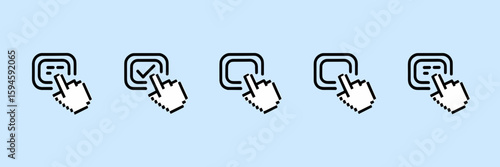 Flat icon set of mouse clicking on button, dropdown, text input, checkbox, and radio button