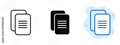 set of pixel perfect colored Copy icon, 1 silhouette, 1 Unexpanded, Duplicate paper symbol representing copy or duplicate action.