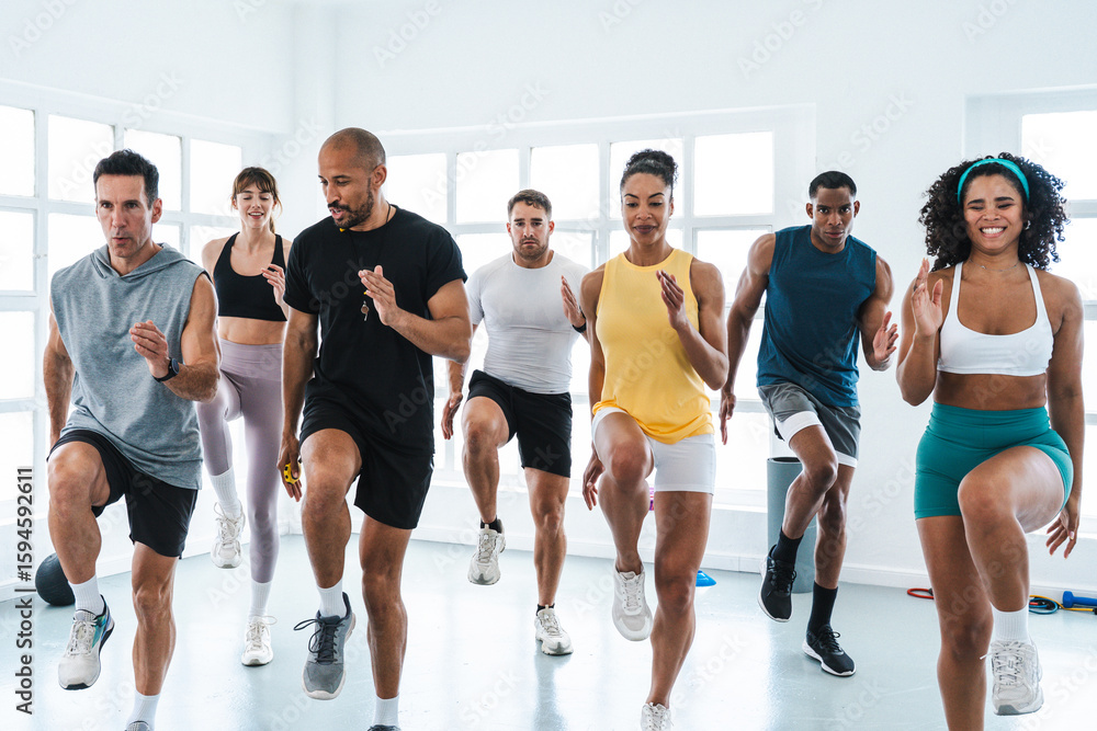 Fototapeta premium Multiethnic group of sportive people doing functional workout at the gym, concepts about sport and fitness - Athletes training for strenght and cardio