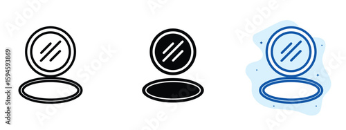set of pixel perfect colored Face powder icon, 1 silhouette, 1 Unexpanded, Round container representing facial setting or pressed powder.