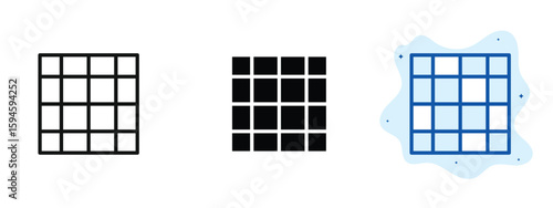 set of pixel perfect colored Grid icon, 1 silhouette, 1 Unexpanded, Rectangular matrix representing layout or display format.