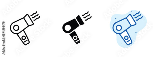 set of pixel perfect colored Hair dryer icon, 1 silhouette, 1 Unexpanded, Handheld dryer used in salons or homes.
