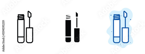 set of pixel perfect colored Lip gloss icon, 1 silhouette, 1 Unexpanded, Tube or applicator for shiny lip gloss.