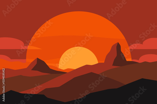 sunset above stony terrain