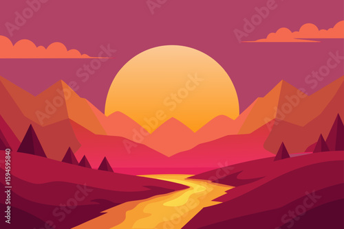 sunset in peaceful valley