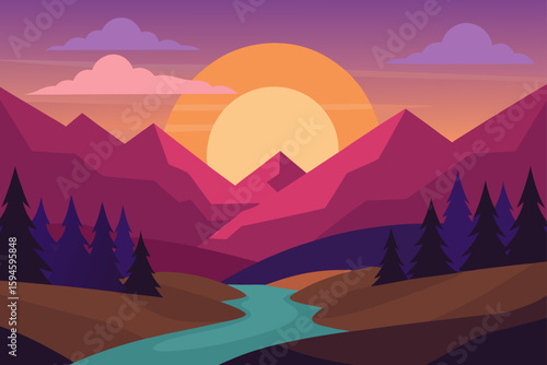 sunset in peaceful valley