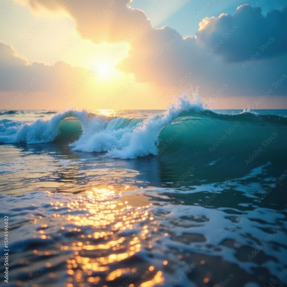 Naklejka premium Distorted sunlight filters through breaking waves , ripple, natural light