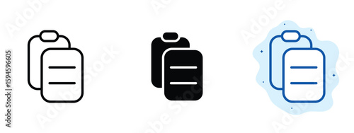 set of pixel perfect colored Paste icon, 1 silhouette, 1 Unexpanded, Clipboard with document indicating paste function.