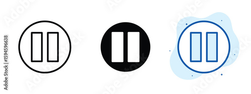 set of pixel perfect colored Pause icon, 1 silhouette, 1 Unexpanded, Two vertical lines representing media pause.