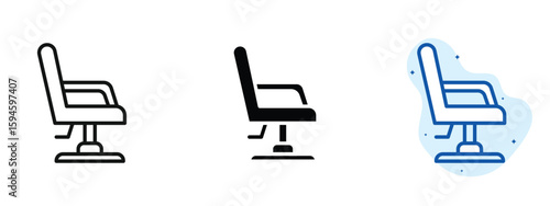 set of pixel perfect colored Salon chair icon, 1 silhouette, 1 Unexpanded, Stylish salon chair symbol representing beauty parlor or haircut.