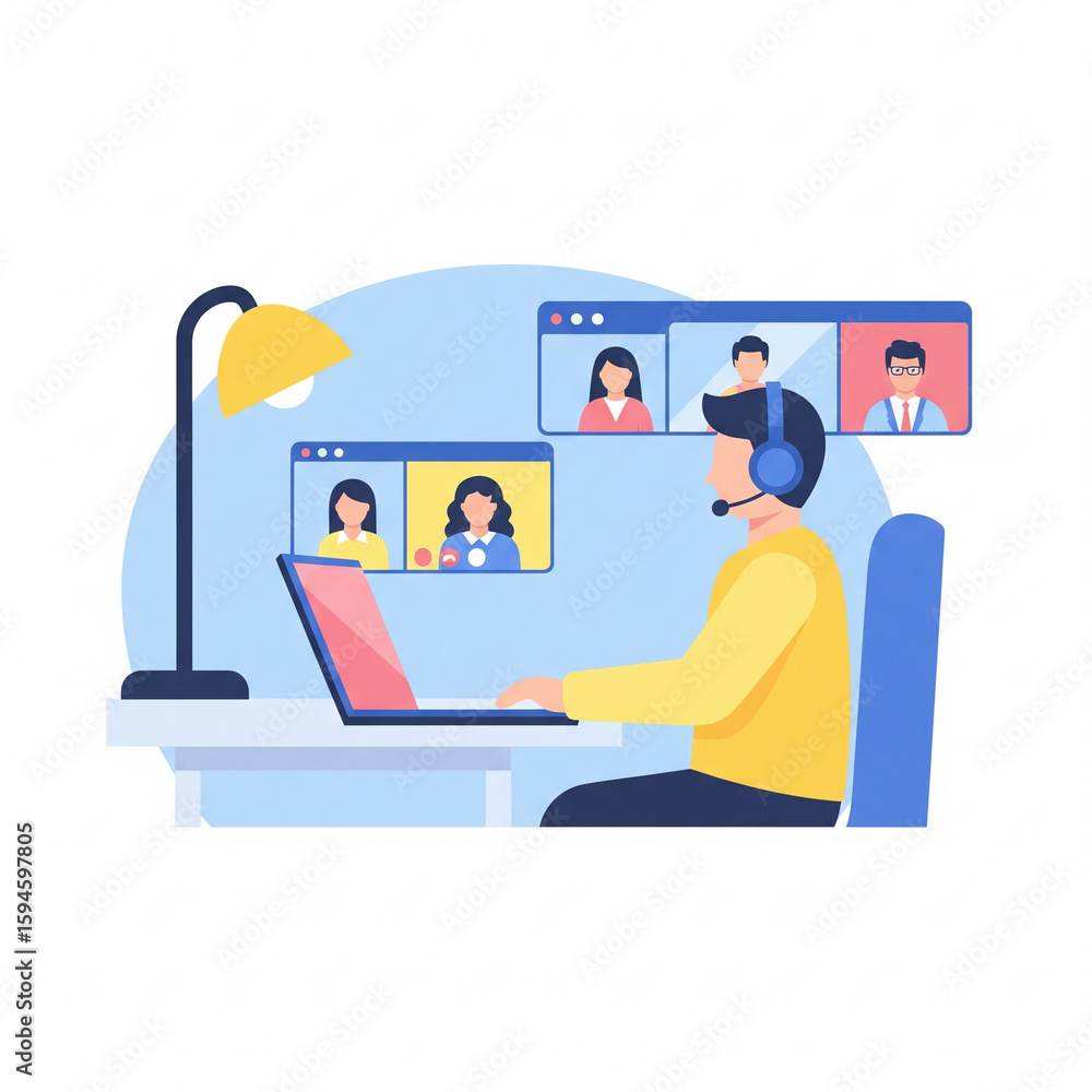 Fototapeta premium Remote Work & Online Video Conferencing