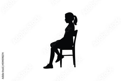 Young Woman Sitting on a Chair in Silhouette Style Isolated on White Background Represents Relaxation and Contemplation silhouette