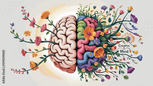 World Mental Health Day Poster Vector Illustration with Brain, Green Ribbon, Support Hands, Mind Icons and Green Theme