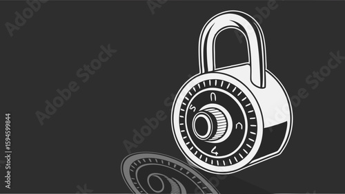 Illustrated Combination Lock with Shadow on Dark Background.