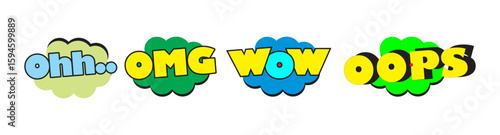 Comic speech bubbles set with different emotions and text OMG,WTF,BANG,WOW,OPP,OH YEAH