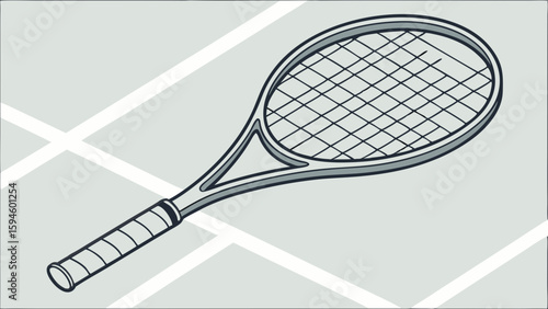 Vector Illustration of a Tennis Racket on Court Lines.