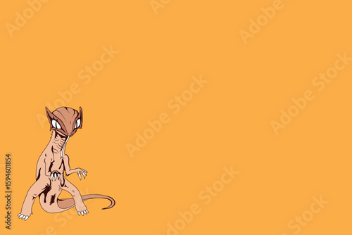 Cartoon Lizard Character in Front of Solid Orange Background