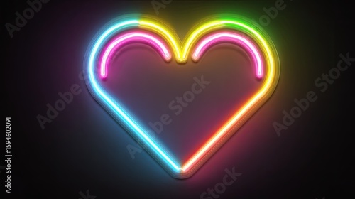 Multicolored neon heart shape on a dark background.