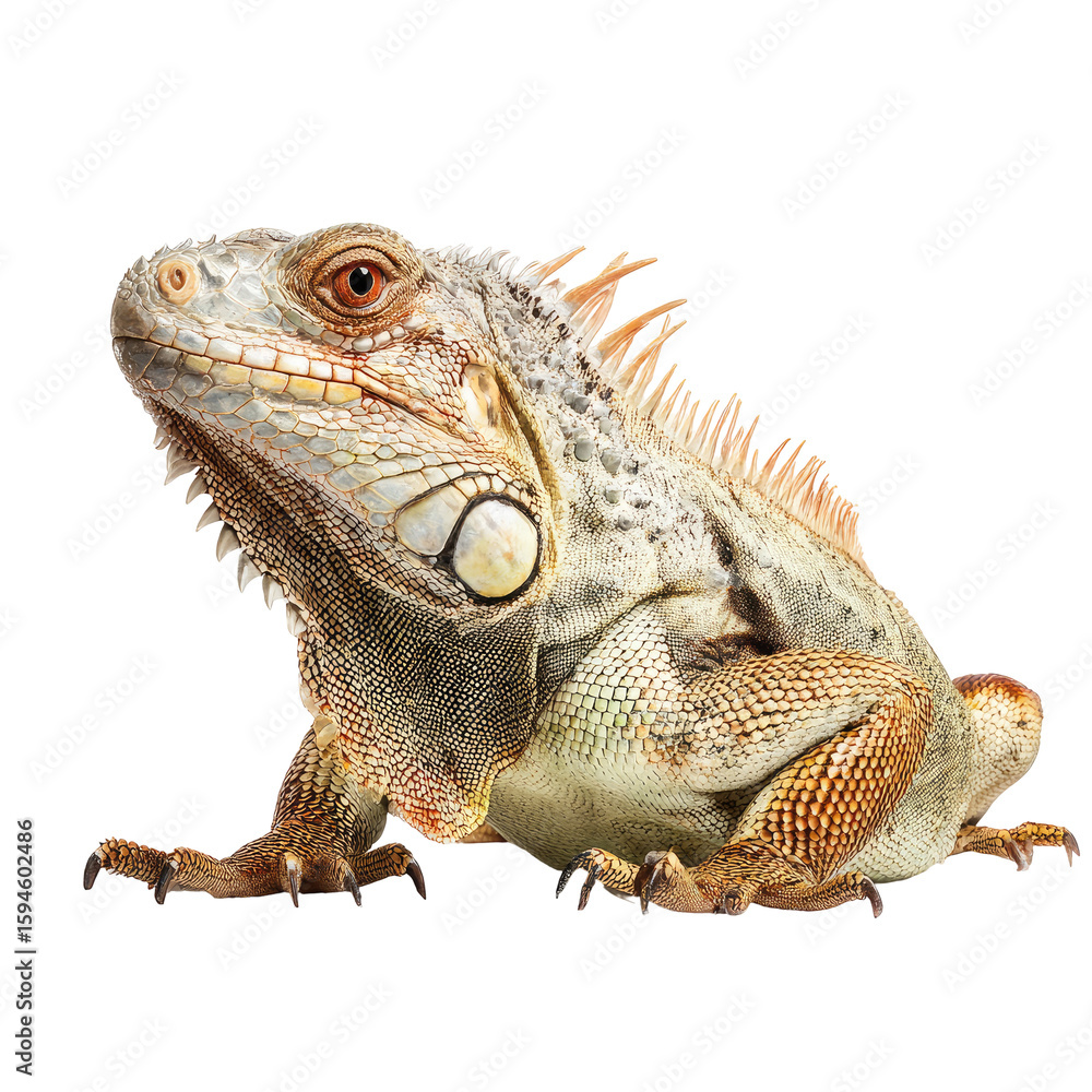 Obraz premium Close-up of a lizard, side view. Scales, tan, gray, reddish hues. Sharp focus