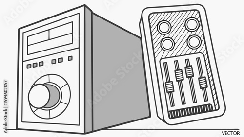 Audio Equipment Stereo System and Mixing Console Illustration.