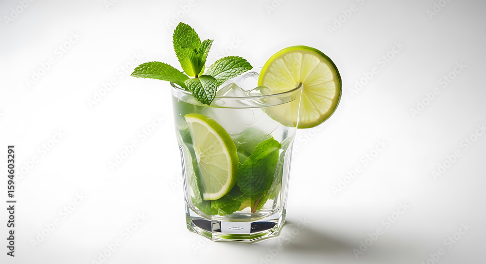 Refreshing Mint Lime Drink With Ice glass Refreshing Mint Lime Drink With Ice glass