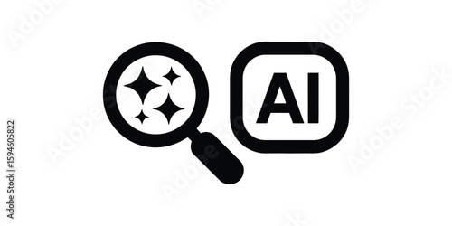 Vector art of ai search icon with magnifying glass and sparkles