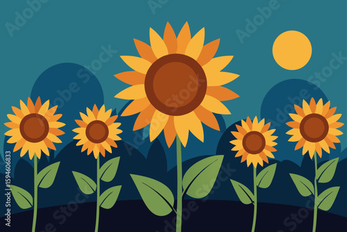 Blooming Sunflowers Catching Final Light of Day Background