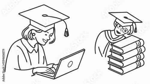 Two Graduate Students One with Laptop the Other with Books.