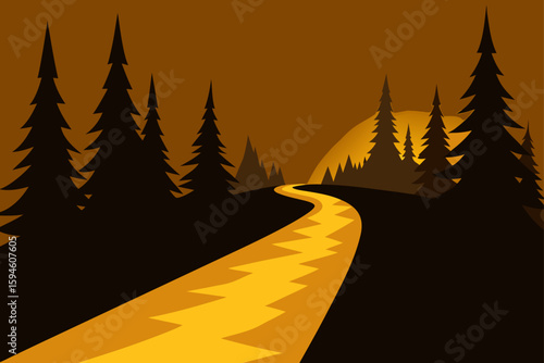 Path in Pine Forest Catching Golden Light from Side