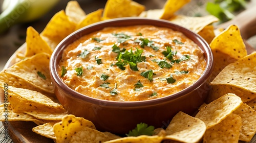 Creamy Buffalo Chicken Dip Served with Tortilla Chips
