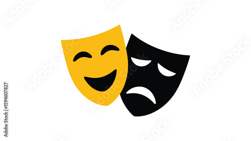 Vector art of comedy and tragedy theater masks on white