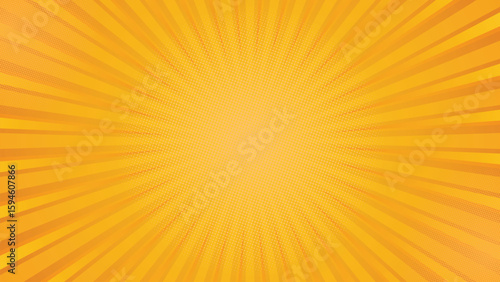 Retro Comic Sunburst Background in Yellow Halftone Style for Pop Art, Sale, or Summer Promotion Design