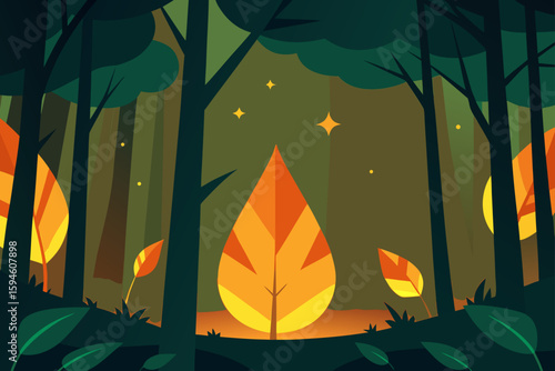 Warm Light on Leaves in Forest Clearing Background