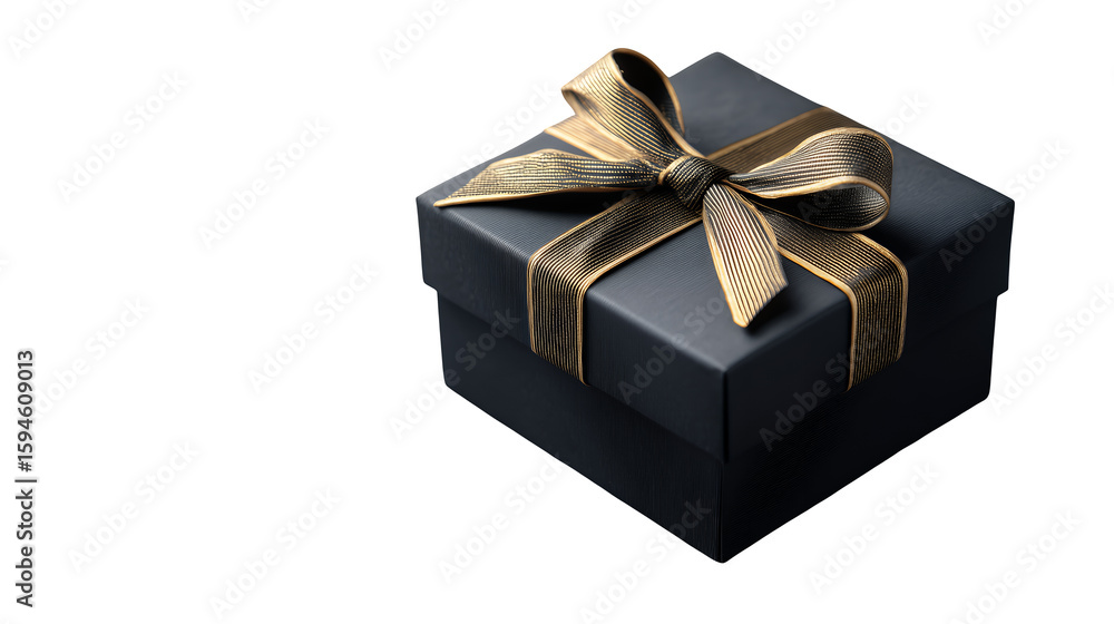 Obraz premium Black Gift Box With Golden Ribbon isolated on a transparent background