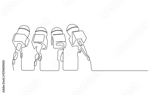 Podium with Microphones in Single-Line Art, Press conference microphone setup in one continuous line art style, Press Conference Microphones in Continuous Line Art
