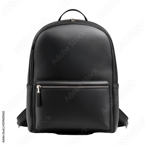 Black Leather Backpack With Zipper Detail