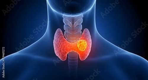 Human Thyroid Gland with Malignant Tumor Medical Illustration