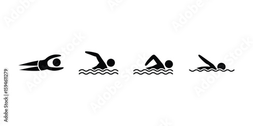 Vector art of swimmers in various strokes in water