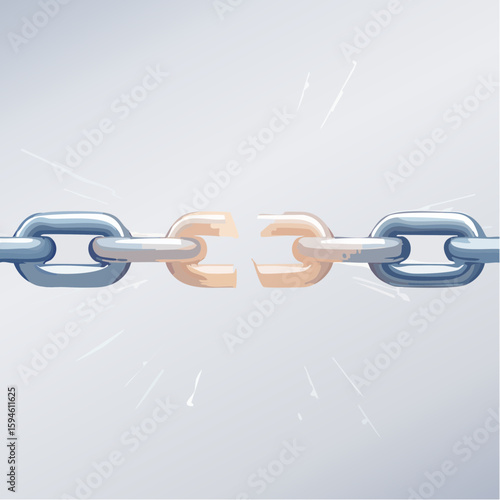 Broken link in a chain shines with light indicating opportunity and freedom