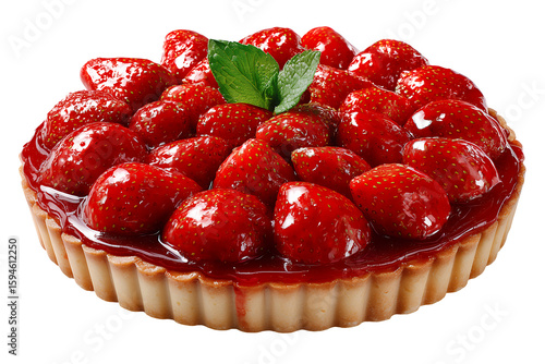 Close up Of A Red Berry Tart With Fresh Herb Garnish