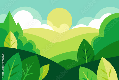 foliage covered hills in sunlight