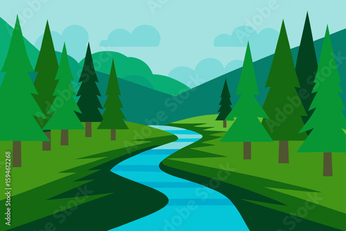 forest stream with green banks