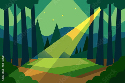 forest clearing with sunlight beam