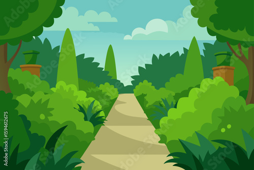 overgrown garden path in nature