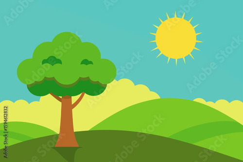 tree covered hillside in sunlight